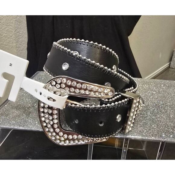 True Religion Rhinestone Embellished Big Buckle Belt